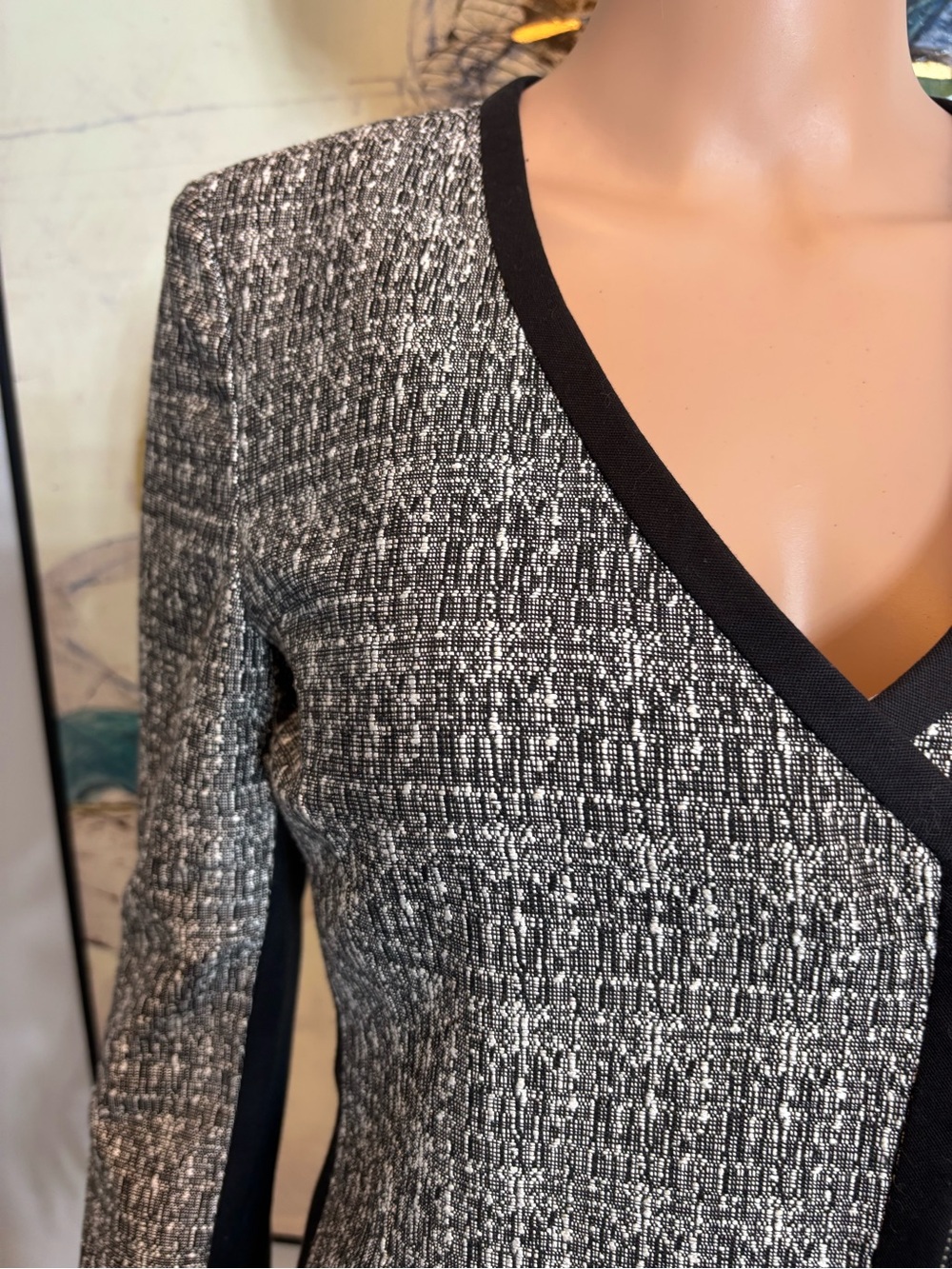 DKNYC Gray Tweed Zip-Front Blazer with Black Trim - Picture 4 of 14